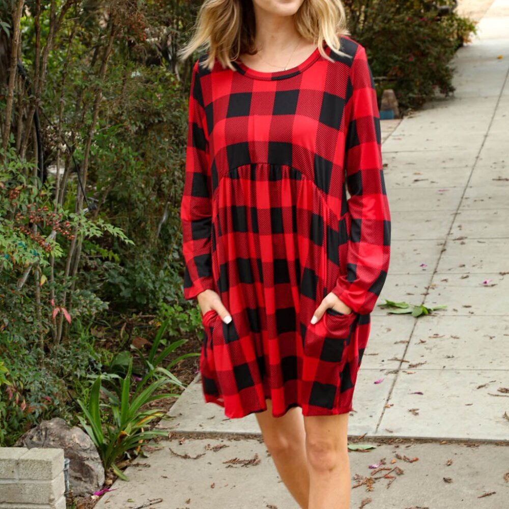 New Plaid Babydoll Midi Swing Dress with Pockets Size 3x